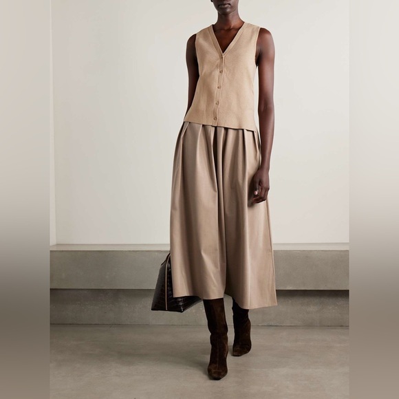 STAUD Madeline layered cotton and cashmere-blend pleated crepe midi dress size S - Picture 2 of 11